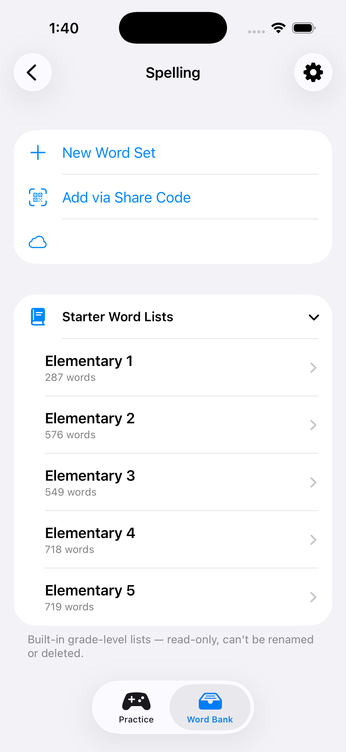 ForEEE spelling settings for custom practice